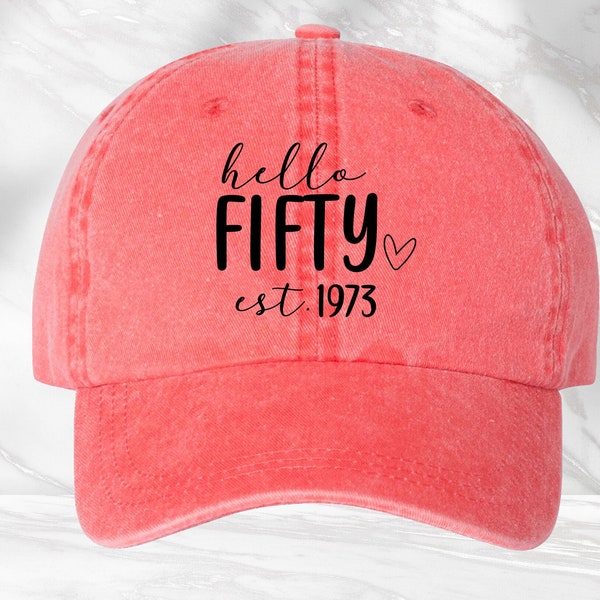 Hello Fifty Hat, Vintage 1973 Hat, 50th Birthday Gift For Women, 50th Birthday Gift For Men, 50th Birthday Friend Cap, 50th Birthday Cap