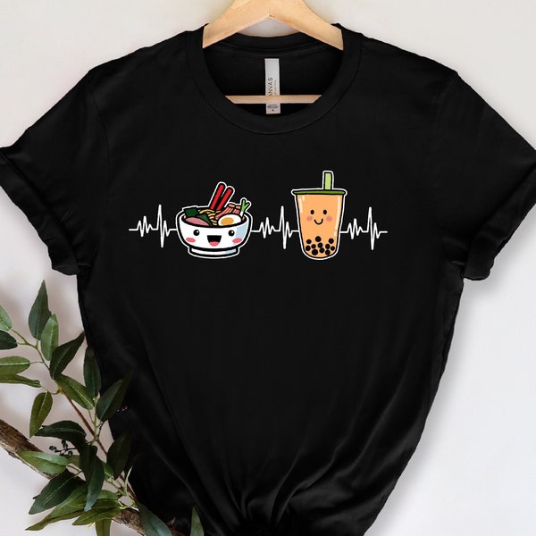 Boba & Noodle Shirt, Asian Foods Clothing, Japanese Culture T-Shirt, Sweety Drink, Bubble Tea Apparel, Boba Tea Gift, Harajuka Outfit