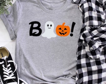 Boo Ghost Pumpkin Shirt, Cute Halloween Shirt for Women, Funny Spooky Season Tee, Fall Ghost Shirt, Trick or Treat Tee, Boo Graphic Tee