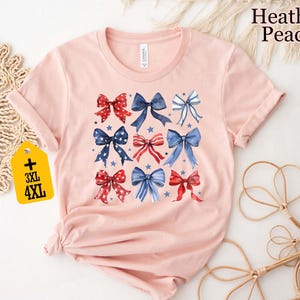 Patriotic Bow Shirt, USA Red White Blue Tee, 4th of July Graphic Shirt, Cute America Summer Outfit, Women's Patriotic T-Shirt bild 3
