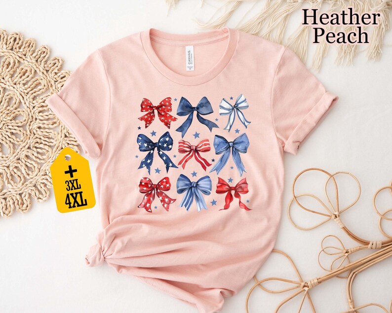 Patriotic Bow Shirt, USA Red White Blue Tee, 4th of July Graphic Shirt, Cute America Summer Outfit, Women's Patriotic T-Shirt bild 3