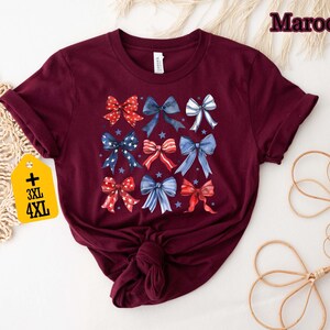 Patriotic Bow Shirt, USA Red White Blue Tee, 4th of July Graphic Shirt, Cute America Summer Outfit, Women's Patriotic T-Shirt bild 4