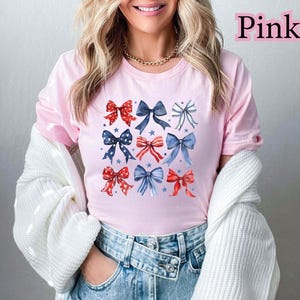 Patriotic Bow Shirt, USA Red White Blue Tee, 4th of July Graphic Shirt, Cute America Summer Outfit, Women's Patriotic T-Shirt bild 5