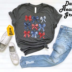 Patriotic Bow Shirt, USA Red White Blue Tee, 4th of July Graphic Shirt, Cute America Summer Outfit, Women's Patriotic T-Shirt bild 6