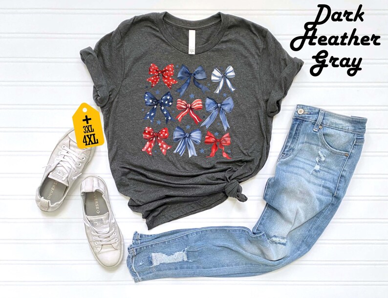 Patriotic Bow Shirt, USA Red White Blue Tee, 4th of July Graphic Shirt, Cute America Summer Outfit, Women's Patriotic T-Shirt bild 6