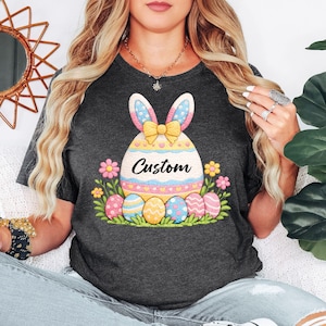 Personalized Easter Bunny T-Shirt, Custom Name Easter Egg Tee, Kids Easter Outfit, Spring Holiday Shirt, Girls Easter Gift