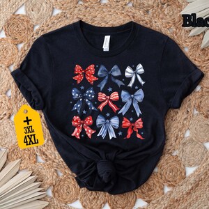 Patriotic Bow Shirt, USA Red White Blue Tee, 4th of July Graphic Shirt, Cute America Summer Outfit, Women's Patriotic T-Shirt bild 8
