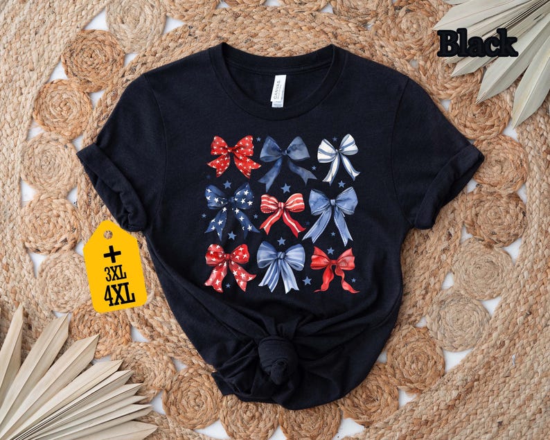 Patriotic Bow Shirt, USA Red White Blue Tee, 4th of July Graphic Shirt, Cute America Summer Outfit, Women's Patriotic T-Shirt bild 8