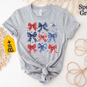 Patriotic Bow Shirt, USA Red White Blue Tee, 4th of July Graphic Shirt, Cute America Summer Outfit, Women's Patriotic T-Shirt bild 7