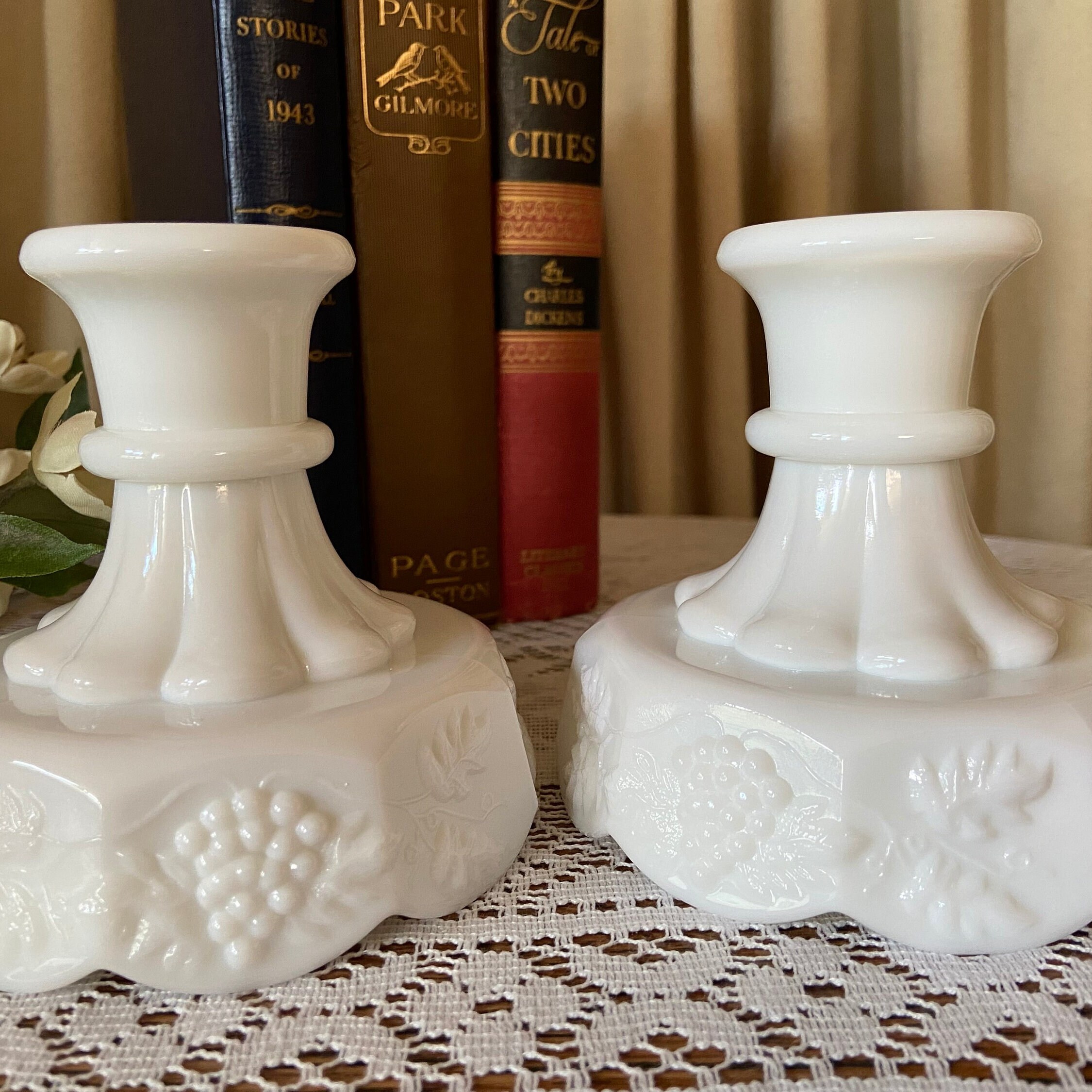 Westmoreland Milk Glass Candle Holders Pair Etsy