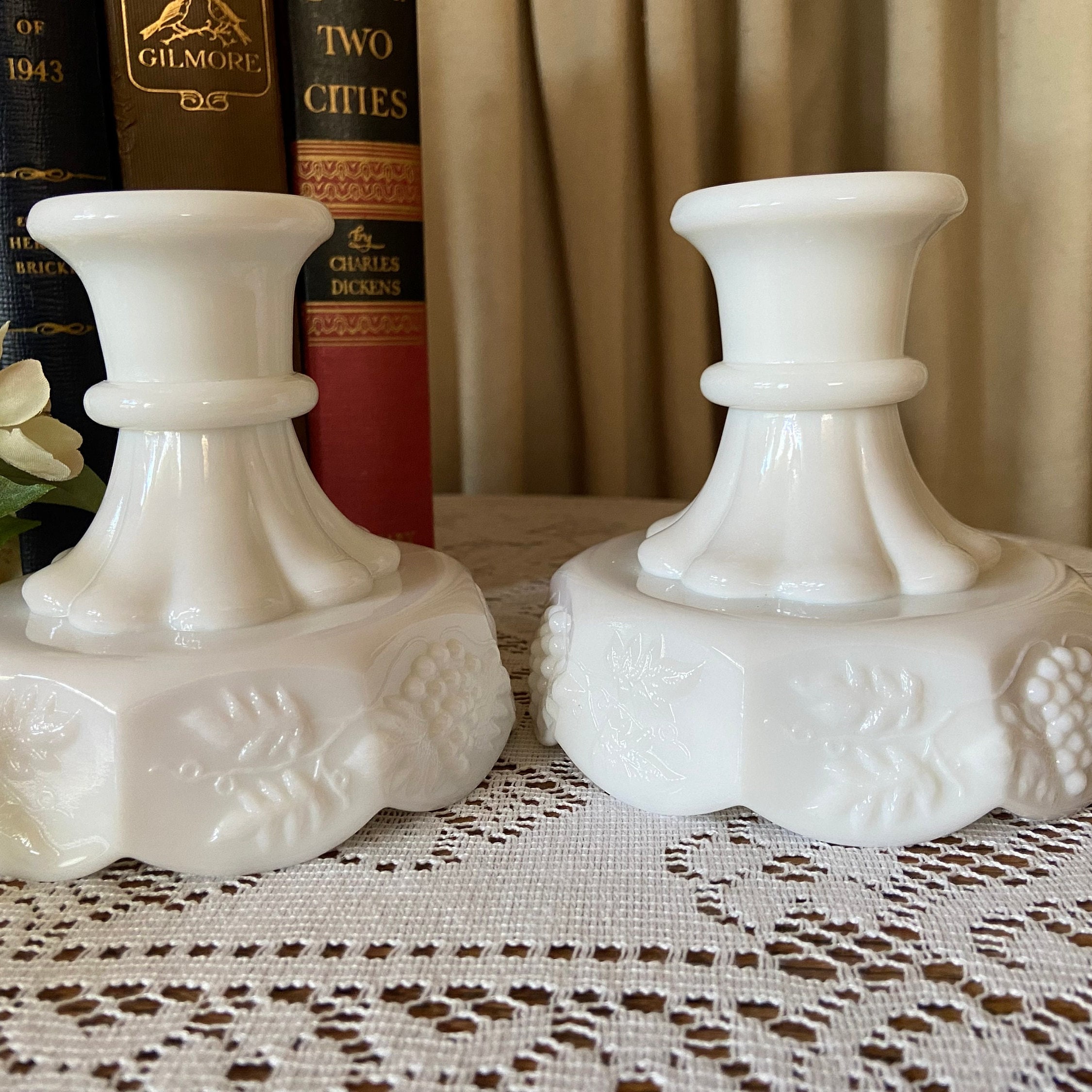 Westmoreland Milk Glass Candle Holders Pair Etsy