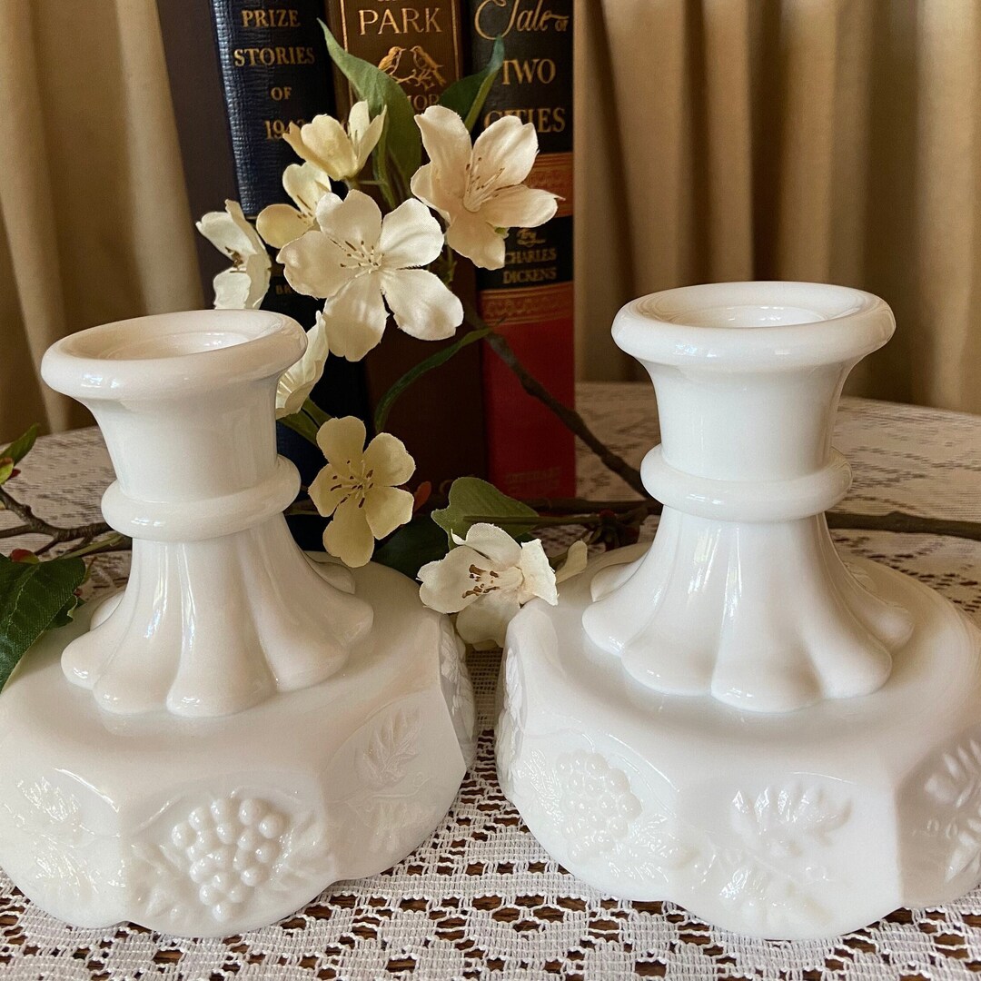 Westmoreland Milk Glass Candle Holders, Pair Etsy