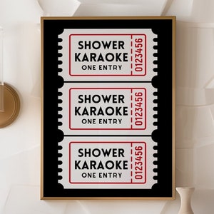 Shower Karaoke Ticket Print Bathroom Retro Black Aesthetic Shower Singing Funny Wall Art Vintage Trendy Home Decor  Karaoke Shower Ticket