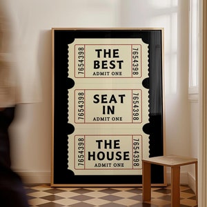 Ticket Print The Best Seat In The House Print Bathroom Retro Black Aesthetic  Funny college apartment preppy girly Vintage Trendy Home Decor