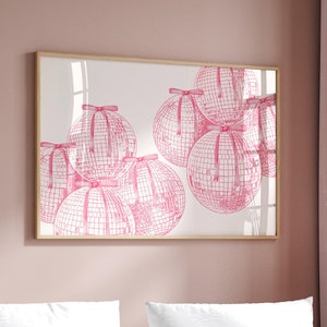 Pink Wall Art Aesthetic Wall Art Trendy Wall Art Disco Wall Art bows Girly Poster Decor Girly Dorm Room Apartment Decor Horizontal Bows Art