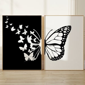 Butterfly Printable Wall Art Set of 2- Black and White Sketch Butterfly Wall Art Print - Bedroom Wall Art Vintage Butterfly Print Poster