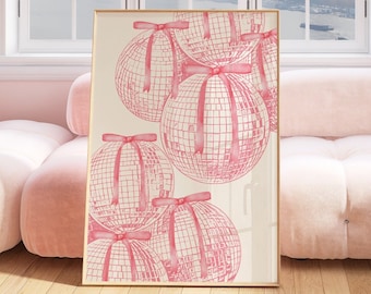 Pink Wall Art Aesthetic Wall Art Trendy Wall Art Disco Wall Art Pink bows Girly Poster Trendy Decor Girly Dorm Room Apartment Decor Bows Art
