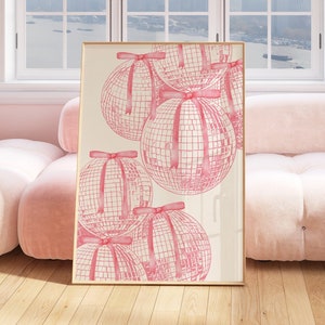 Pink Wall Art Aesthetic Wall Art Trendy Wall Art Disco Wall Art Pink bows Girly Poster Trendy Decor Girly Dorm Room Apartment Decor Bows Art