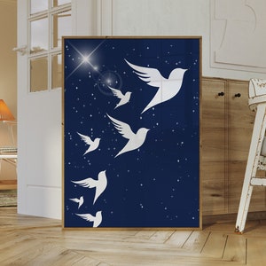 Impresión de bandada de pájaros - Arte de pared imprimible de pájaros - Cartel de arte de pájaros voladores - Cartel abstracto minimalista - Cartel de arte de silueta de pájaro