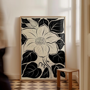 Modern Floral Beige Black Wall Art Moody Abstract Print Mid Century Modern Abstract Botanical Organic Shapes Scandinavian Print Modern Decor