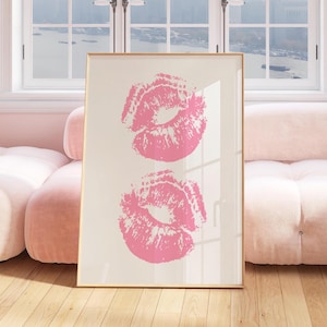 Kiss Lips Wall Art, Pink Lips Print, Trendy Digital Prints, Preppy Dorm Poster, Preppy Print, Funky Print, Fashion Wall Art, Make Up Poster