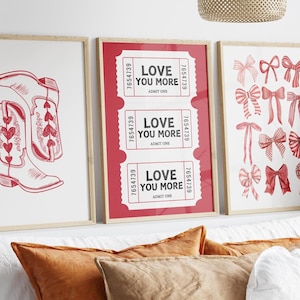 valentines day decor printables  valentines prints Coquette valentines day wall art, trendy valentine decor Love You More ticket print