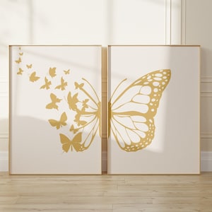 Gouden vlinderschetsprintset: minimalistische muurkunst (digitale download)