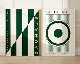 Green Bauhaus Art Prints: Geometric Gallery Wall Set (Digital Download)