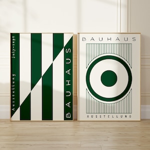 Bauhaus Art Prints Set of 2 - Green Bauhaus Poster Set - Gallery Wall Set - Geometric Wall Art - Bauhaus Poster - Office Wall Decor