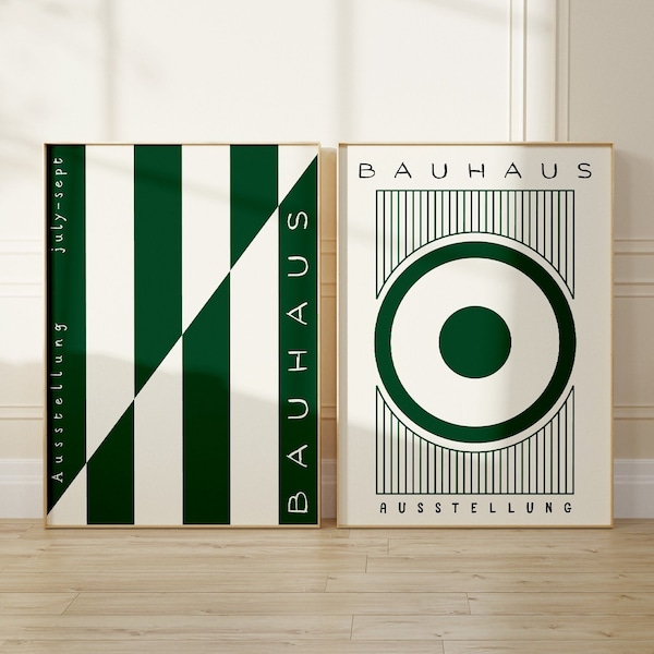 Bauhaus Art Prints Set of 2 - Green Bauhaus Poster Set - Gallery Wall Set - Geometric Wall Art - Bauhaus Poster - Office Wall Decor