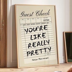 Guest Check Poster Beige Wall Art Preppy Room Decor College Dorm Print Trendy Wall Art Aesthetic Neutral Prints Yk2 Decor You’re Like Really