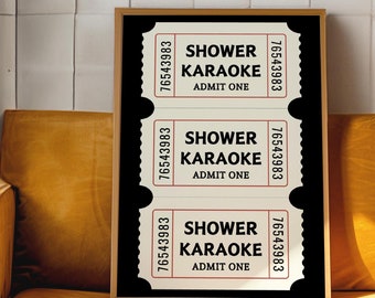 Shower Karaoke Ticket Print, Retro Bathroom Art (Digital Download)