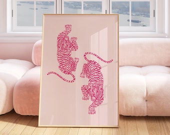 cheetah animal print, preppy wall art, preppy dorm room decor, aesthetic wall art prints, Pink trendy maximalist wall art dopamine decor