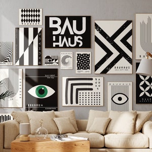 50+ Bauhaus Poster Print - Black White Bauhaus Wall Prints - Geometric Print - Gallery Wall Set - Boho Wall Art - Office Wall Decor