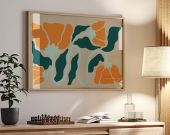 Horizontal Matisse Print, Orange Minimalist Abstract Print, Horizontal Print, Boho Wall Art, Botanical Wall Art, Digital Download Matisse
