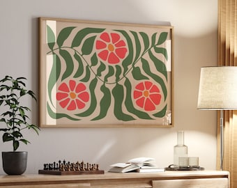 Horizontal Matisse Print, Green Red Minimalist Abstract Print, Horizontal Print, Boho Wall Art, Botanical Wall Art, Digital Download Matisse