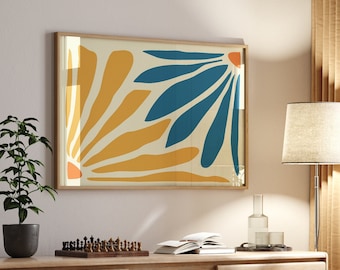Horizontal Matisse Print, Blue Yellow Minimalist Abstract Print, Horizontal Print, Boho Wall Art, Botanical Print, Digital Download Matisse