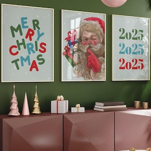 Christmas Printable Art Set of 3 Wall Art Vintage Santa Print Christmas Poster Christmas Quote Xmas Home Decor Holiday Print Set