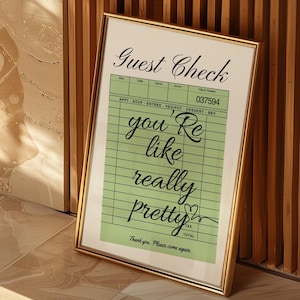 Guest Check Poster Sage Green  Preppy Room Decor College Dorm Print Trendy Wall Art Aesthetic Neutral Prints Yk2 Decor You’re Like Really