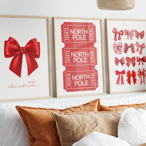 Christmas Print north pole ticket print red christmas decor trendy Bows christmas print christmas wall art holiday decor digital print