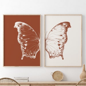 Butterfly Printable Wall Art Set of 2, Sketch Butterfly Poster Print, Minimalist Abstract Butterfly Art, Above the Bed Wall Print