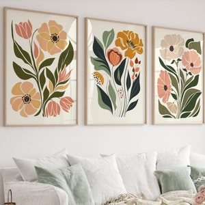 Set Of 3 Neutral Watercolor Wildflower Prints - Minimalist Boho Wall Decor -Botanical Wall Art - Digital Download PRINTABLE Floral Prints