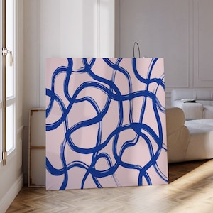 Blaue minimalistische abstrakte druckbare Wandkunst, quadratisches modernes Kunstplakat, Übergröße abstrakter Kunstdruck, großer abstrakter Druck, blaue Wandkunst