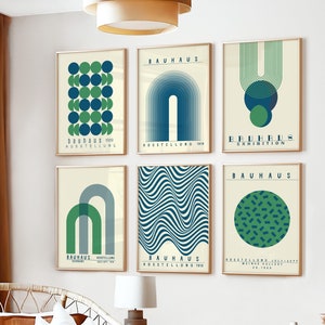 Bauhaus Wall Art Set de 6 imprimibles - Impresiones Bauhaus Ausstellung - Cartel geométrico - Decoración de pared Bauhaus - Arte abstracto de la pared