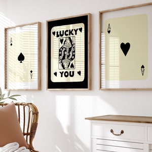Trendy Retro Wall Art Set of 3 - Retro Trendy Aesthetic Print - Queen of Hearts Wall Art - Lucky You Poster - Trendy Wall Art