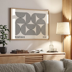Cartel imprimible Bauhaus - Impresión moderna de mediados de siglo - Impresión horizontal preppy - Descarga digital Bauhaus Wall Art - Impresiones de arte Bauhaus negro