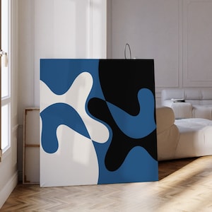 Royal Blau Schwarz Minimalistische abstrakte druckbare Kunst, abstraktes quadratisches blaues modernes Kunstplakat, übergroßer abstrakter Kunstdruck, große Kunst