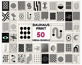 50+ Bauhaus Poster Prints - Schwarz Weiß Bauhaus Wanddrucke - Geometrischer Druck - Galerie Wand Set - Boho Wand Kunst - Büro Wand Dekor