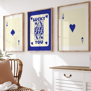 Trendy Retro Wandkunst 3er Set - Retro Trendy Ästhetischer Druck - Herzkönigin Wandkunst - Lucky You Poster - Trendige Wandkunst