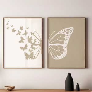 Butterfly Printable Wall Art Set of 2, Beige Sketch Butterfly Poster ...